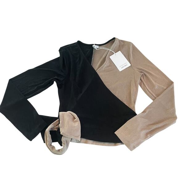 NWT!  & Other Stories Two-Tone Wrap Blouse in Black and Tan  - Size Small - Picture 7 of 16